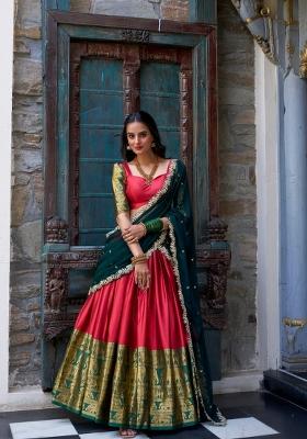 Red Zari Weaving Narayan Pattu Lehenga Set