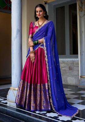 Pink Zari Weaving Narayan Pattu Lehenga Set