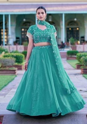 Sky Blue Embroidered Gold Coin Lehenga Set
