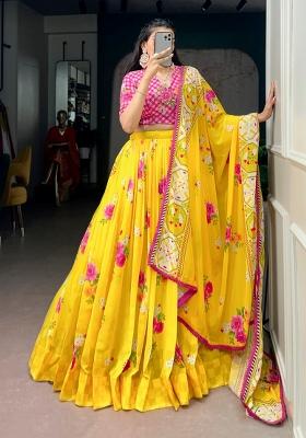 Yellow Printed Gold Coin Lehenga Set