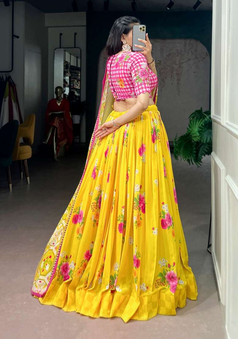 Yellow Gold Coin Lehenga Set with Printed for Diwali | Wedding & Festive Wear - Indya