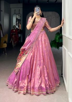 Light Pink Zari Weaving Shimmer Lehenga Set