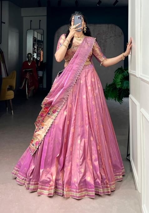 Light Pink Zari Weaving Shimmer Lehenga Set