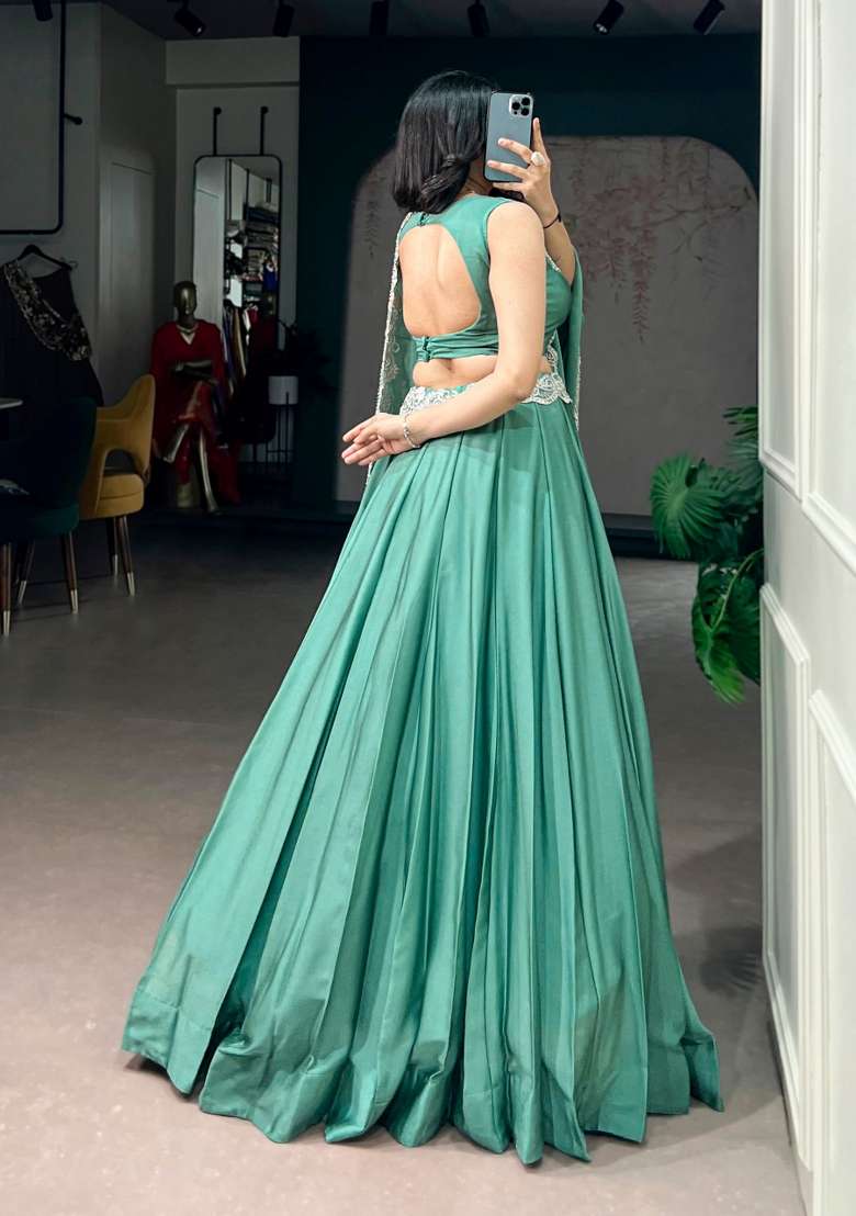 Sky Blue Silk Lehenga Set with Embroidered for Diwali | Wedding & Festive Wear - Indya