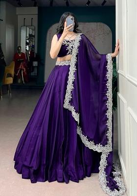 Purple Embroidered Silk Lehenga Set