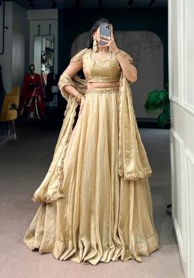 Cream Embroidered Silk Lehenga Set