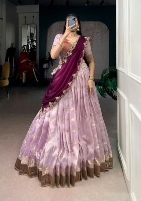 Light Pink Zari Weaving Slub Kota Lehenga Set