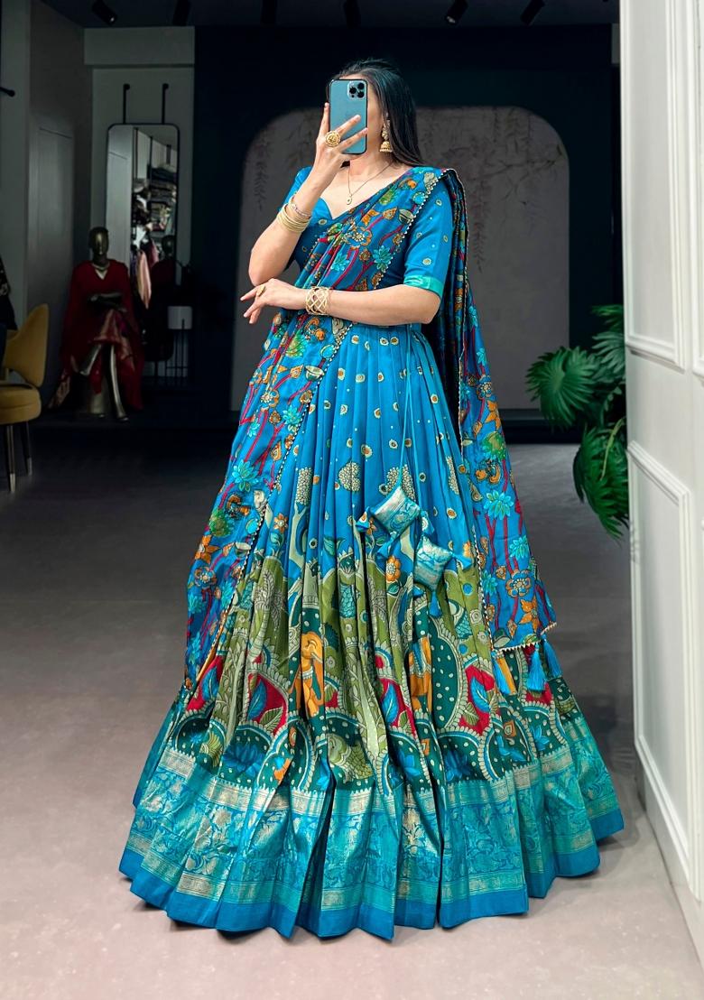 Firozi Printed Silk Lehenga Set - Indya