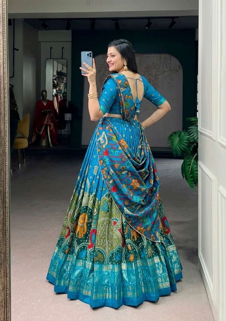 Firozi Printed Silk Lehenga Set - Indya