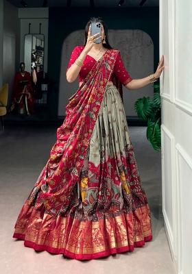 Sea Green Printed Silk Lehenga Set