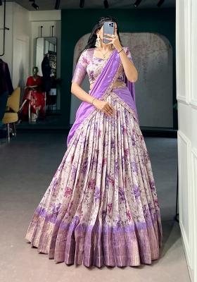Purple Printed Dola Chex Lehenga Set