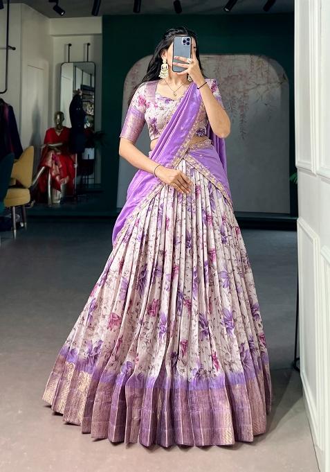 Purple Printed Dola Chex Lehenga Set