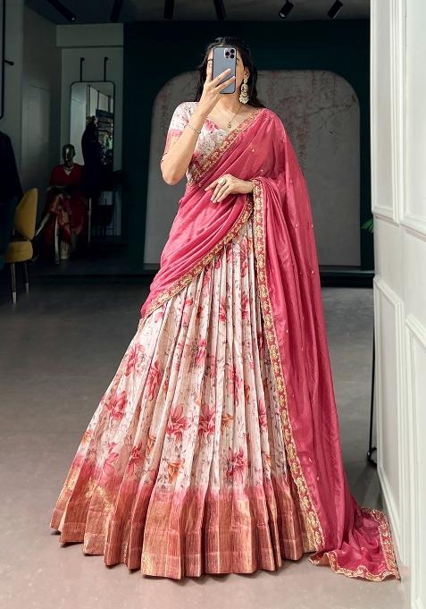 Red Printed Dola Chex Lehenga Set