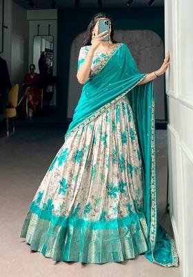Teal Printed Dola Chex Lehenga Set