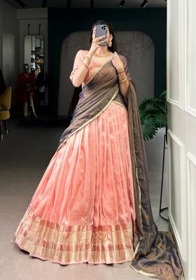 Light Pink Zari Weaving Silk Lehenga Set