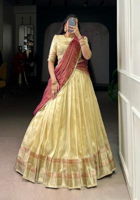 Yellow Zari Weaving Silk Lehenga Set