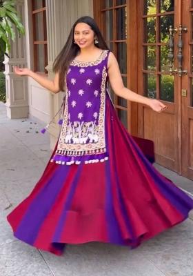 Purple And Pink Sequin Work Silk Lehenga Set