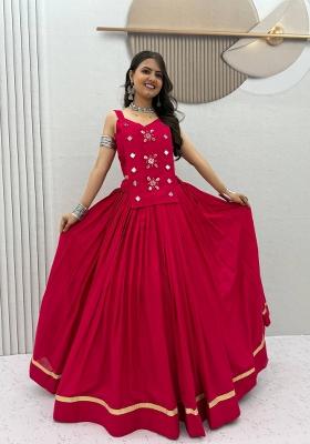 Rani Pink Mirror Work Cotton Lehenga Set