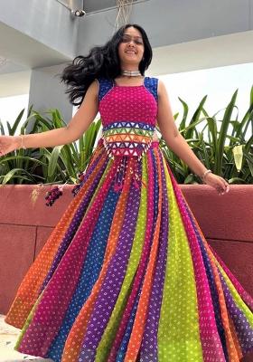 Multicolor Mirror Work Cotton Lehenga Set