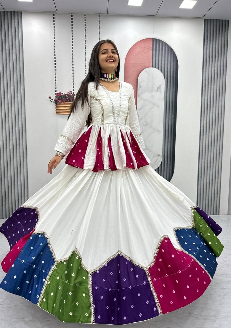White Cotton Lehenga Set - Indya