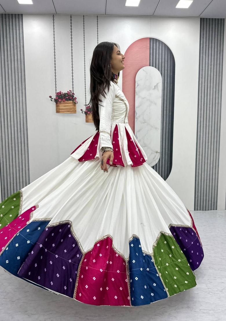White Cotton Lehenga Set - Indya
