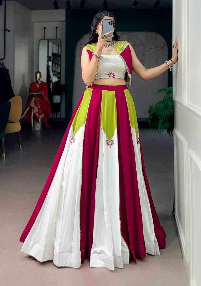 Lim White Gota Patti Rayon Lehenga Set - Indya