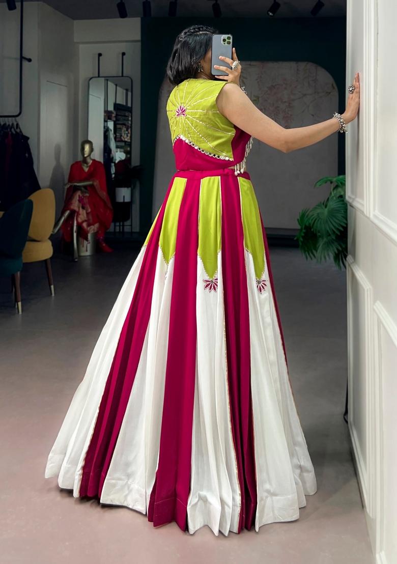 Lim White Gota Patti Rayon Lehenga Set - Indya