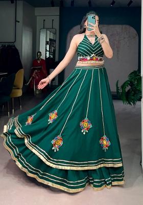 Green Mirror Work Lehenga Set