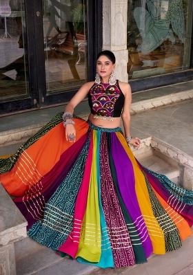 Multicolor Printed Rayon Lehenga Set