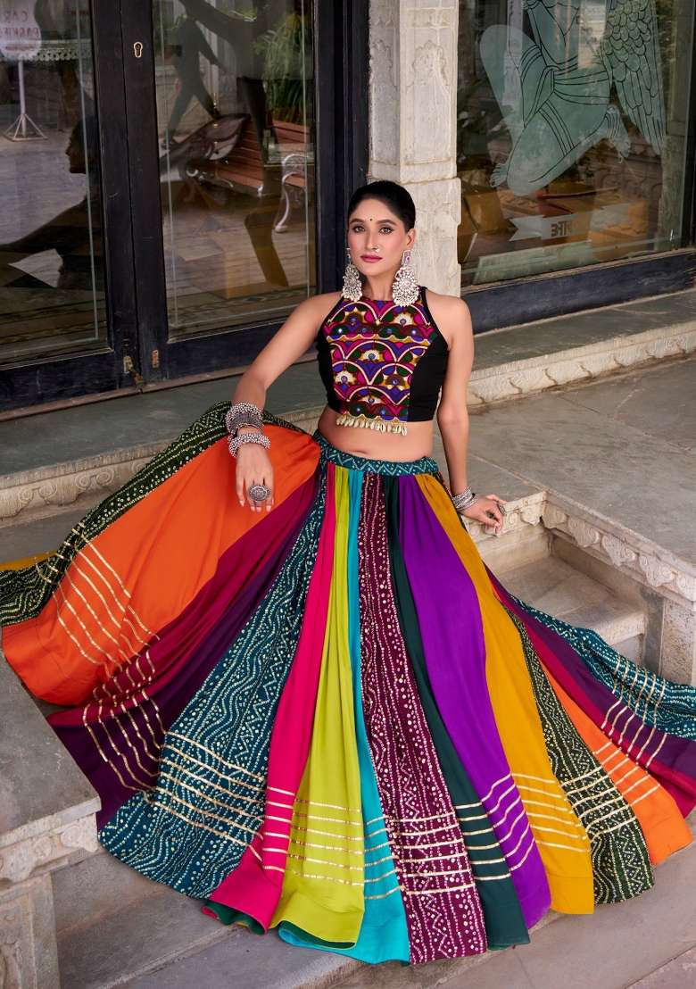 Multicolor Printed Rayon Lehenga Set - Indya