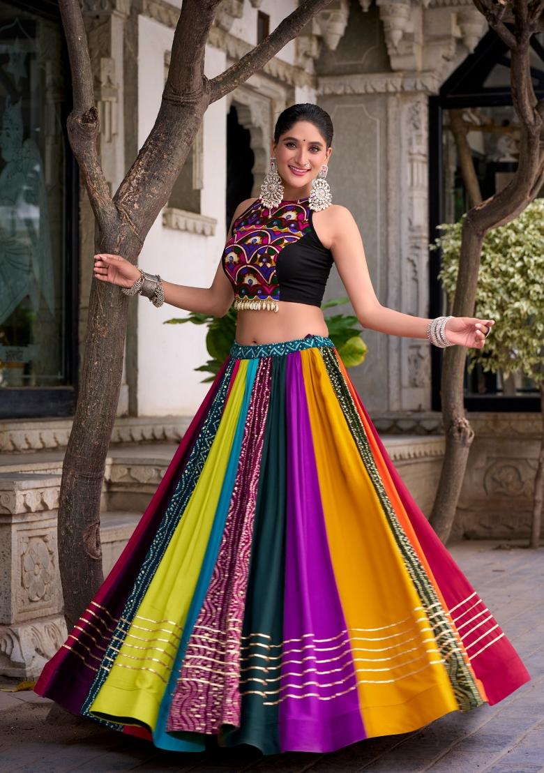 Multicolor Printed Rayon Lehenga Set - Indya