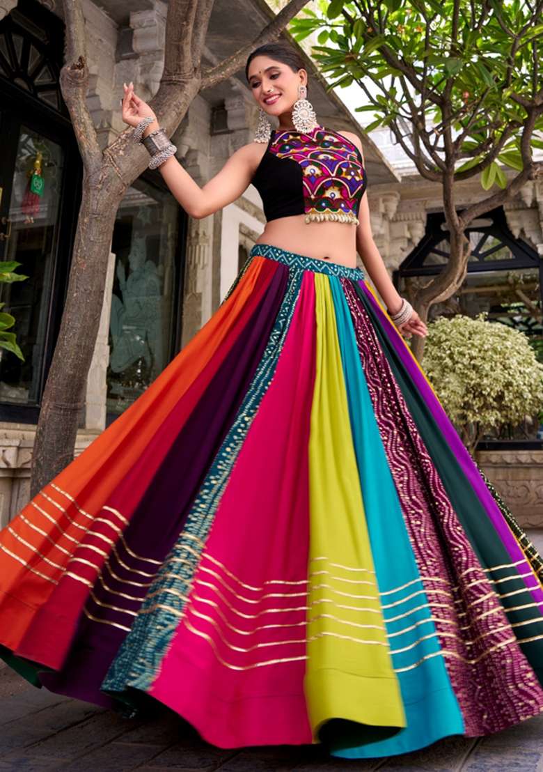 Multicolor Printed Rayon Lehenga Set - Indya