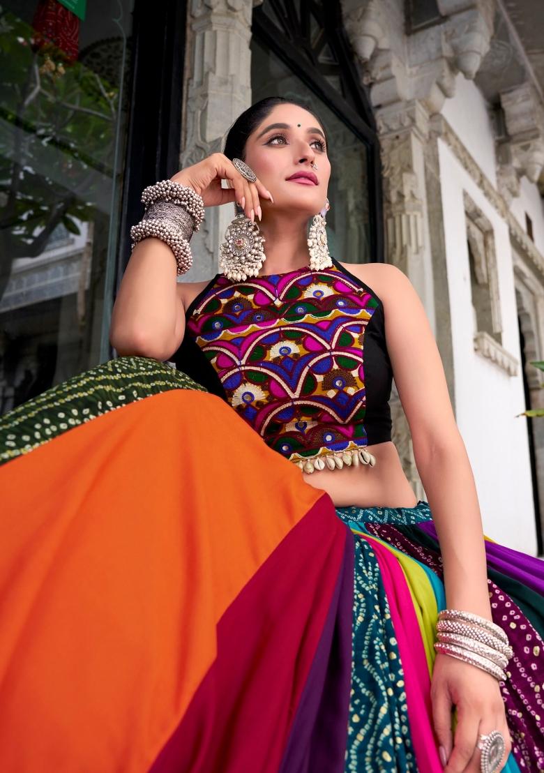 Multicolor Printed Rayon Lehenga Set - Indya