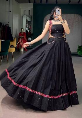 Black Mirror Work Cotton Lehenga Set