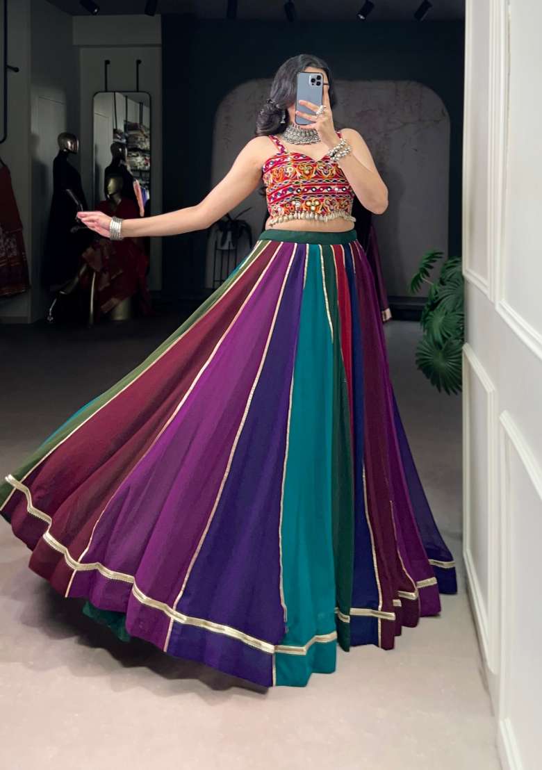 Multicolor Gota Patti Georgette Lehenga Set for Diwali and Festive Wear - Indya
