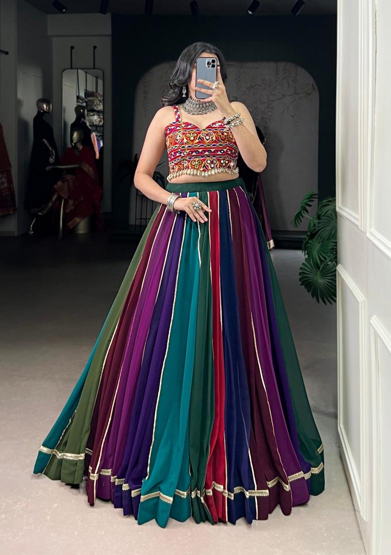 Multicolor Gota Patti Georgette Lehenga Set - Indya
