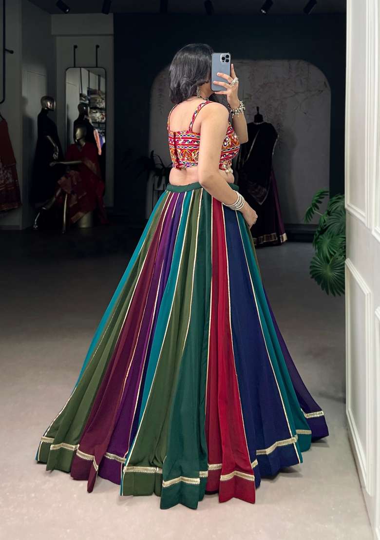Multicolor Gota Patti Georgette Lehenga Set for Diwali and Festive Wear - Indya