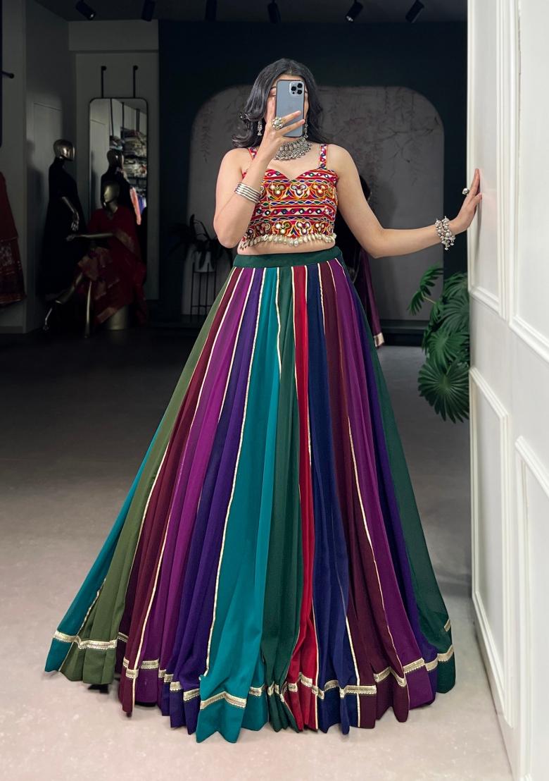 Multicolor Gota Patti Georgette Lehenga Set - Indya