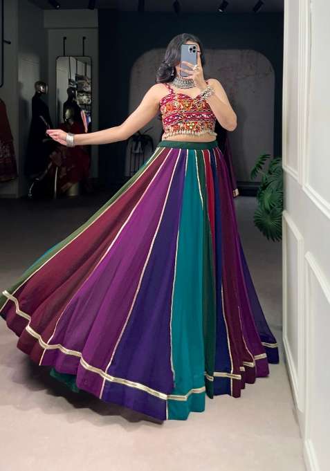 Multicolor Gota Patti Georgette Lehenga Set for Diwali and Festive Wear