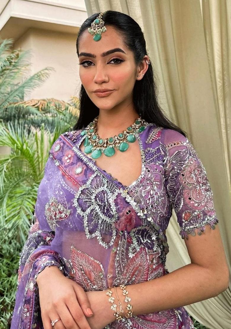 Lavender Embroidered Silk Lehenga Set - Indya