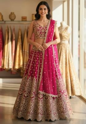 Rani Pink Embroidered Net Lehenga Set