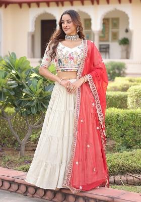Red Frill Silk Lehenga Set