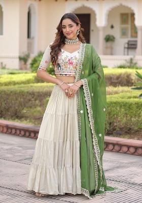 Green Frill Silk Lehenga Set