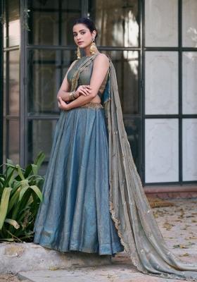 Teal Embroidered Fendi Lehenga Set