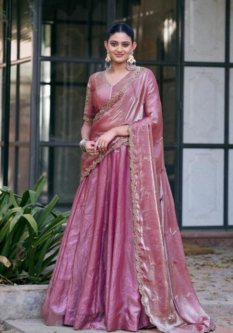 Light Pink Embroidered Fendi Lehenga Set