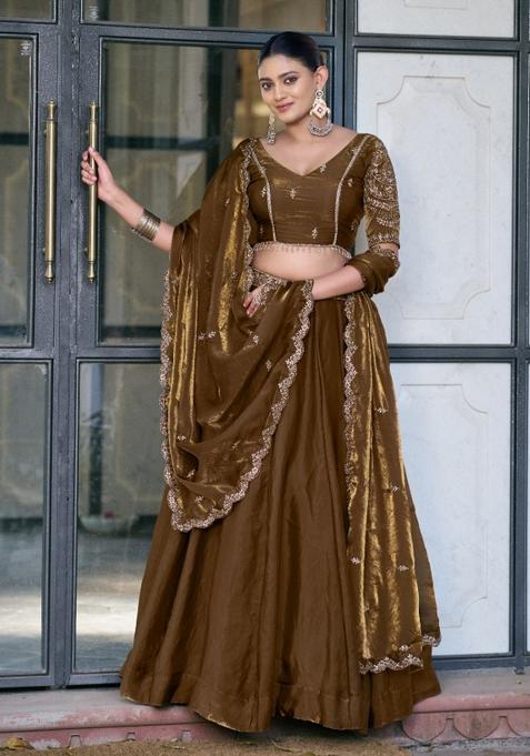 Brown Embroidered Fendi Lehenga Set