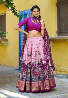 Light Pink Printed Silk Lehenga Set