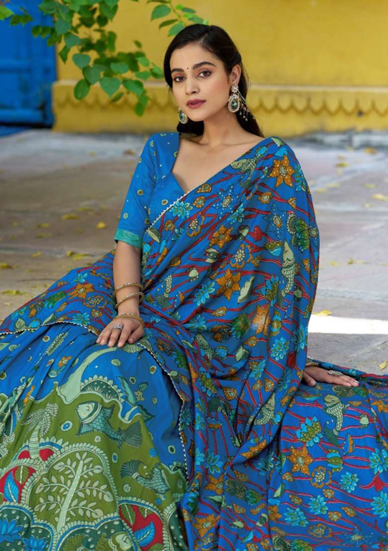 Firozi Silk Lehenga Set with Printed for Diwali | Wedding & Festive Wear - Indya