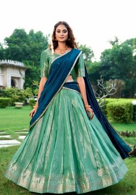Pista Zari Work Kanchipuram Lehenga Set