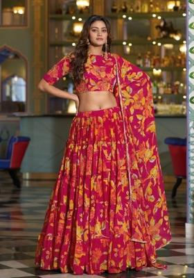 Pink Printed Marble Lehenga Set